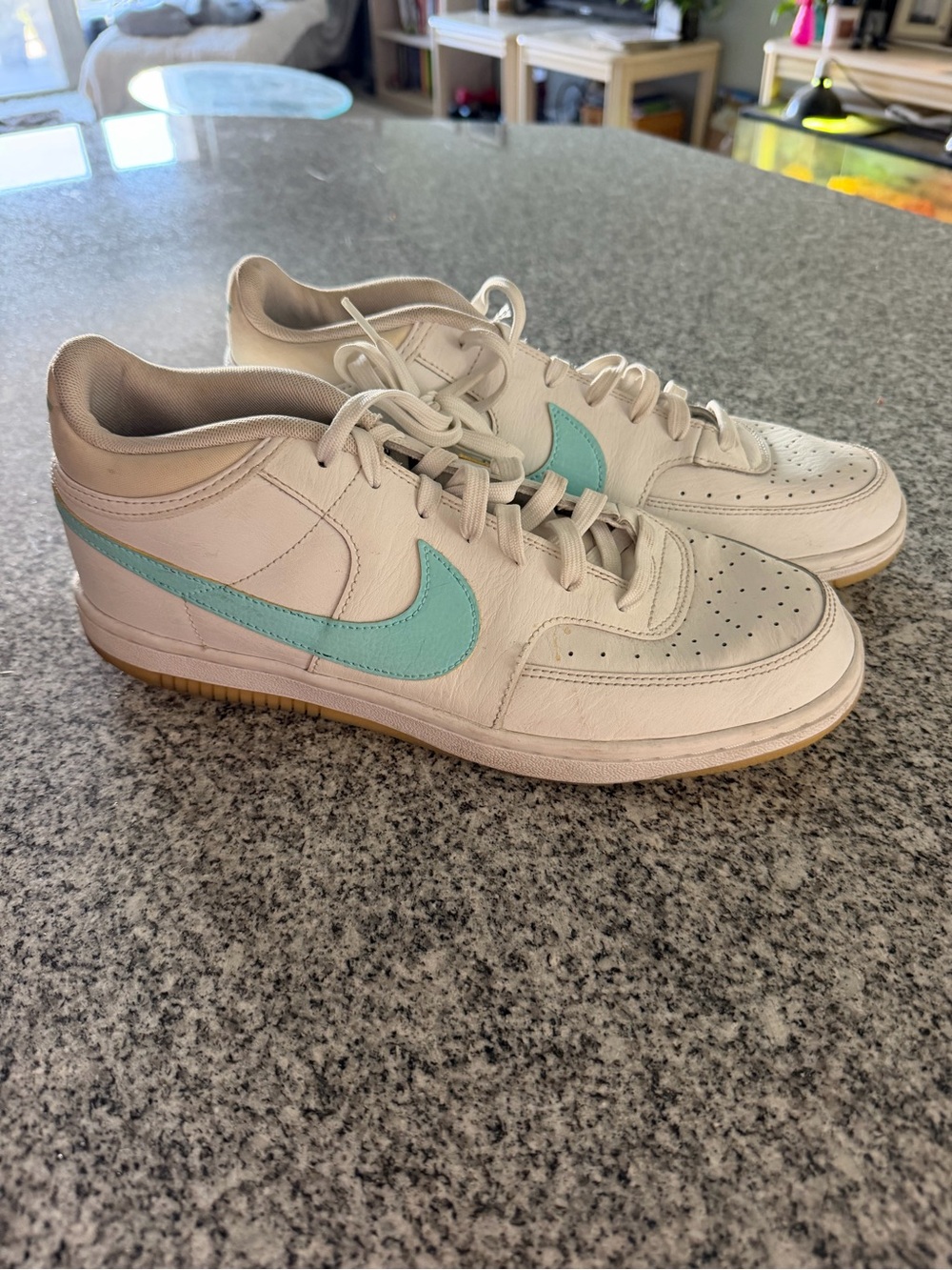 Women’s White Sneakers with Aqua Swoosh